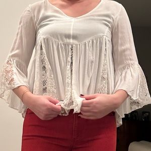 White flowy top with lace size small